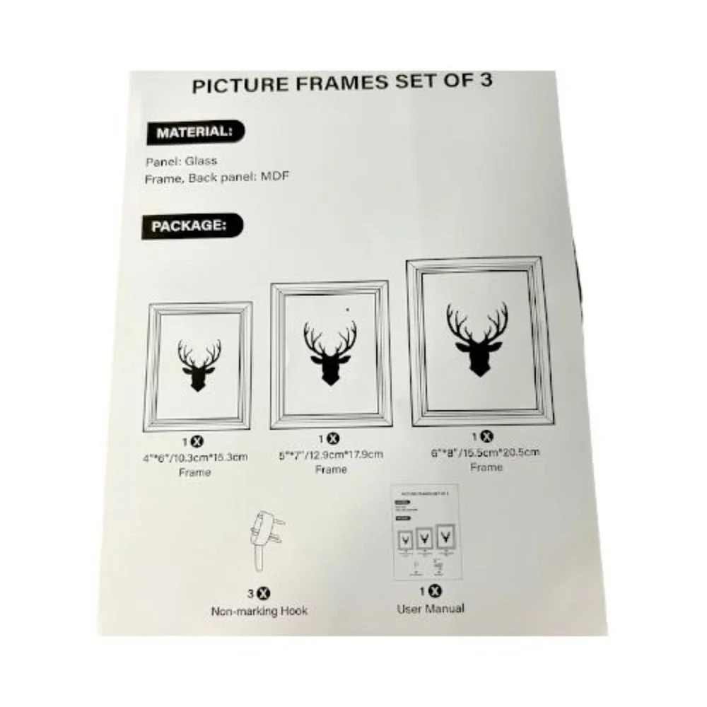 Picture Frames-4x6 and 5x7 and 6x8 Hanging or Standing-Set of 3 White/Black